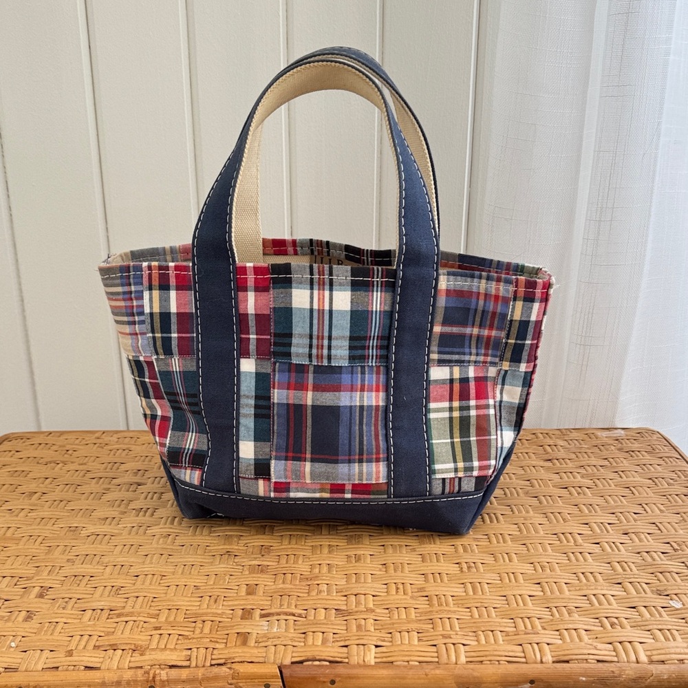 L.L. Bean Mini Open Top Boat and Tote Blue Plaid